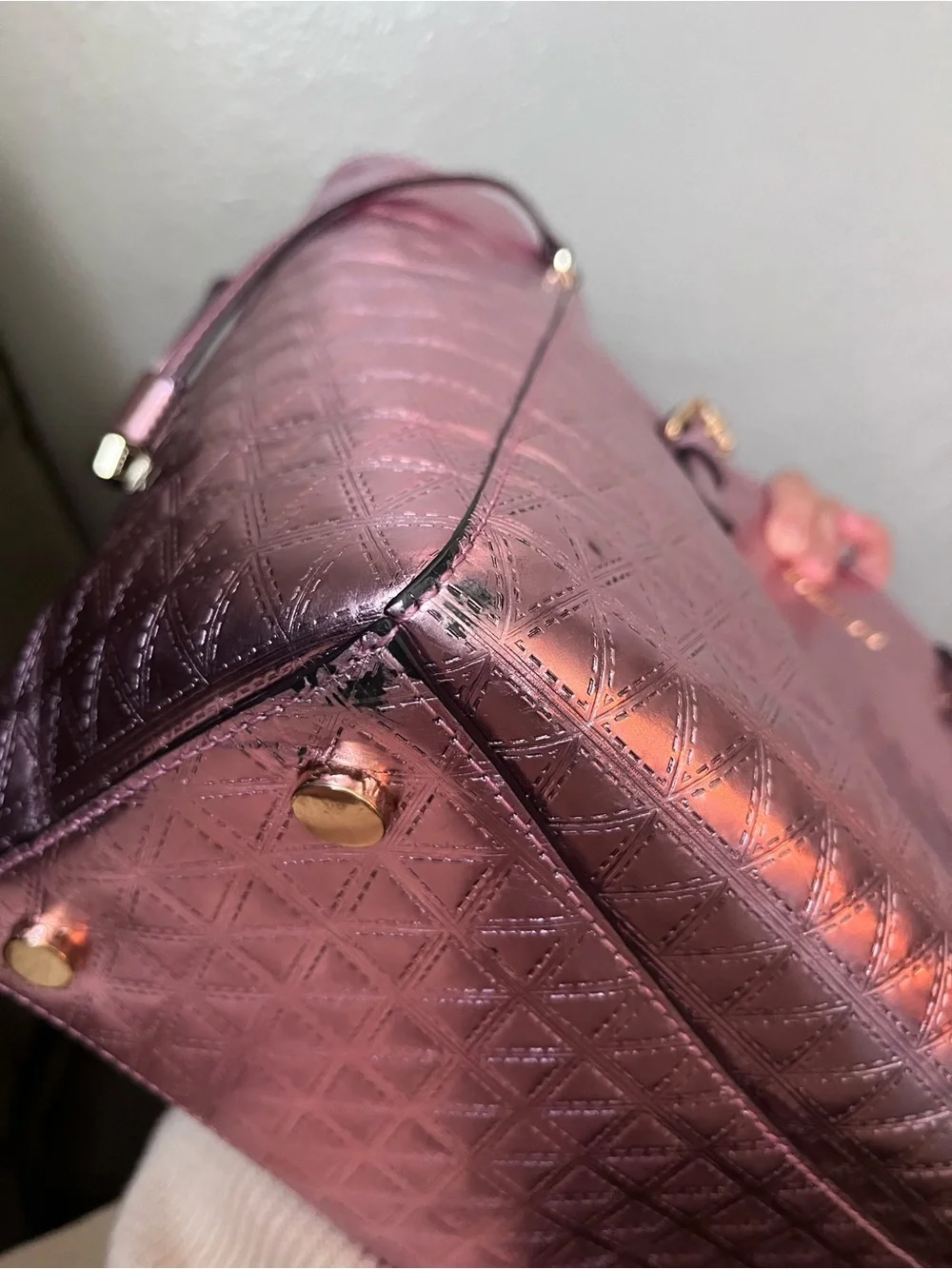 Michael Kors Metallic Rose Pink voyager Quilted Tote - Picture 15 of 17